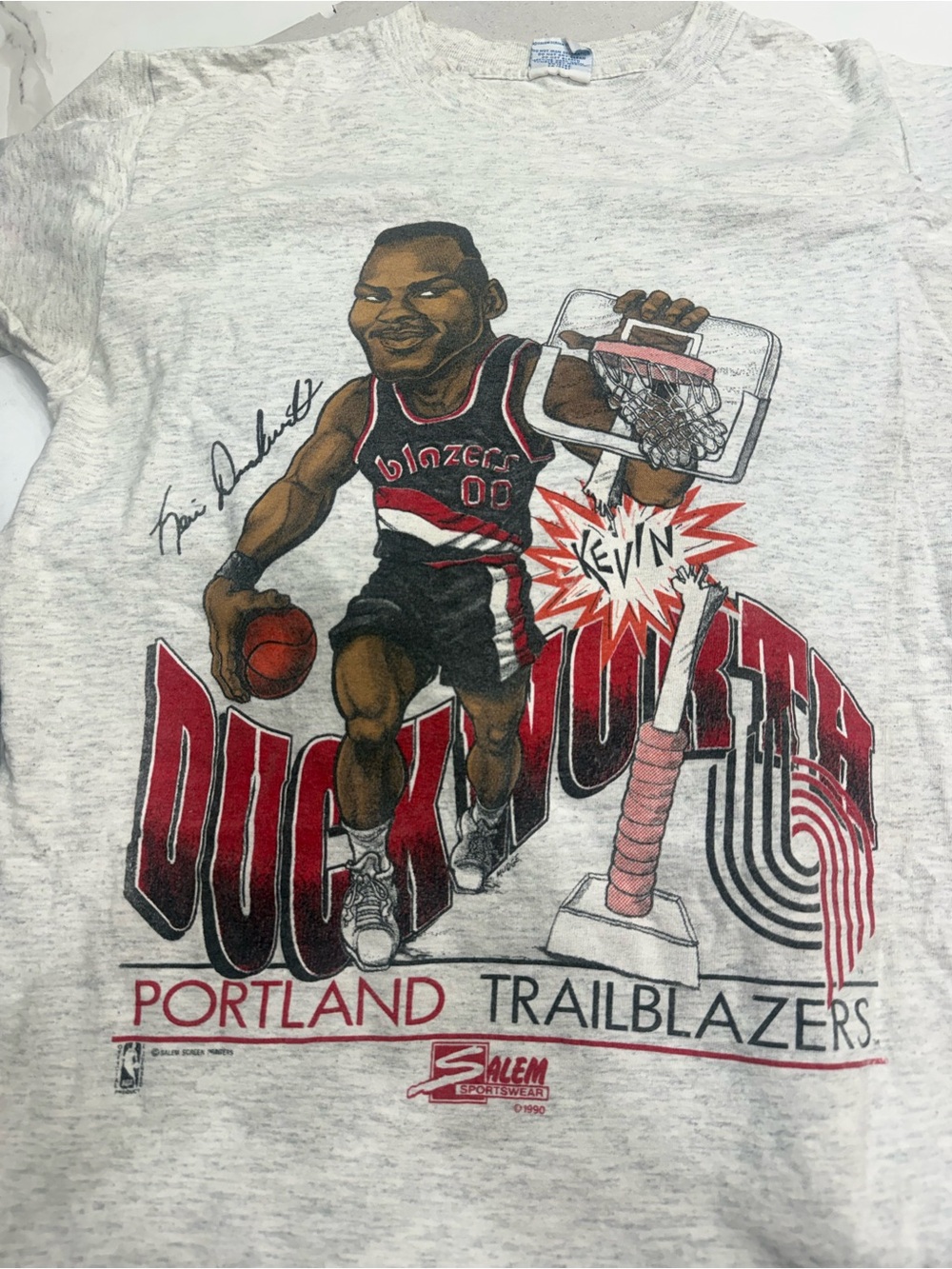 Portland Trail Blazers “Kevin Duckworth” Short Sleeve T-Shirt - Heather Grey.